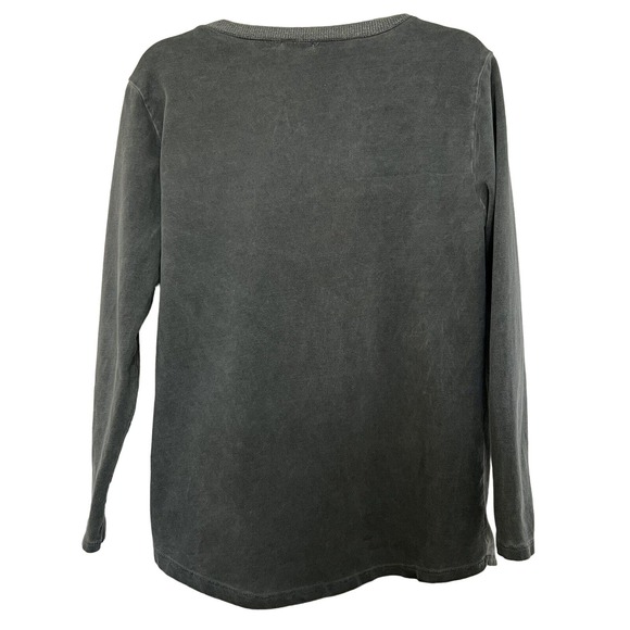 Made In Italy Women's Gray V-Neck Graphic Print Raised 3D Flowers Top - Medium - Picture 5 of 6